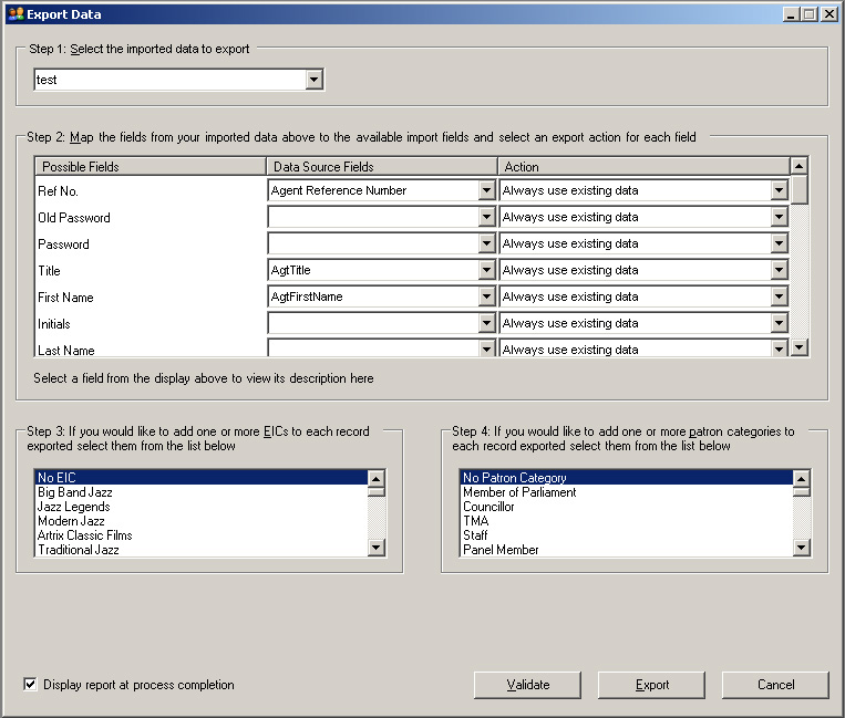 KB Customer Manager export screen KB Customer Manager export screen